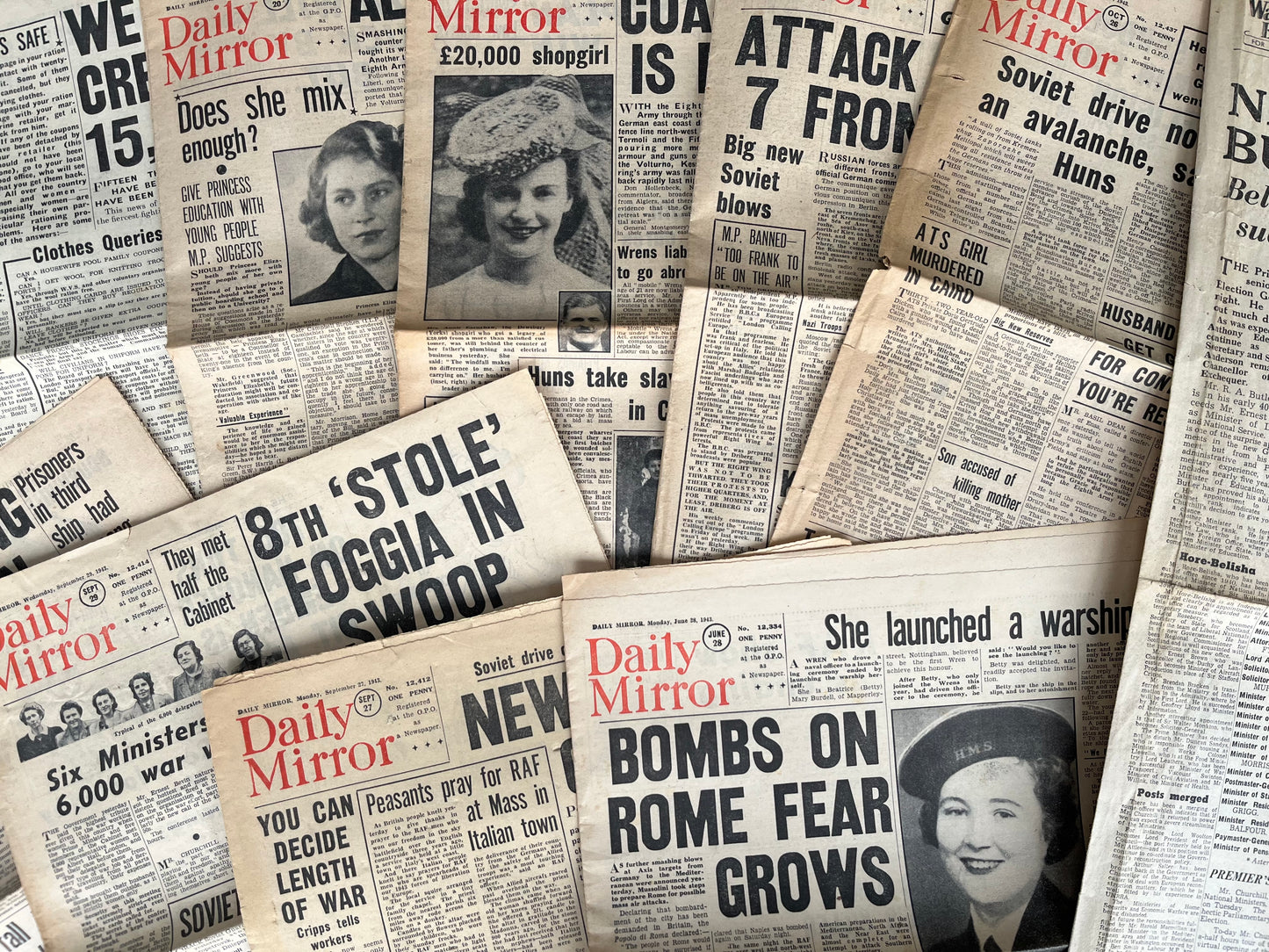 Original WW2 Newspapers- Daily Mirror and Daily Mail - 1943.1944.1945