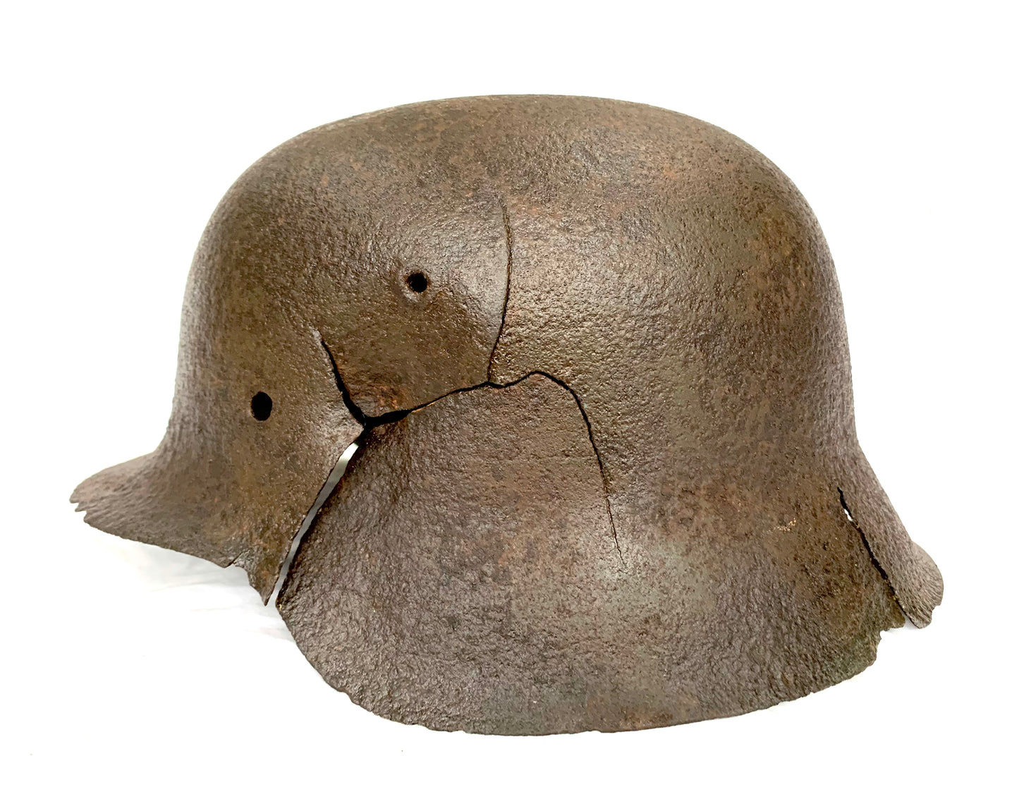 WW2 German M42 Waffen SS Battle Damaged Helmet from the 19 Waffen-Grenadier-Division der SS (lett. Nr. 2) found at Latgalia.