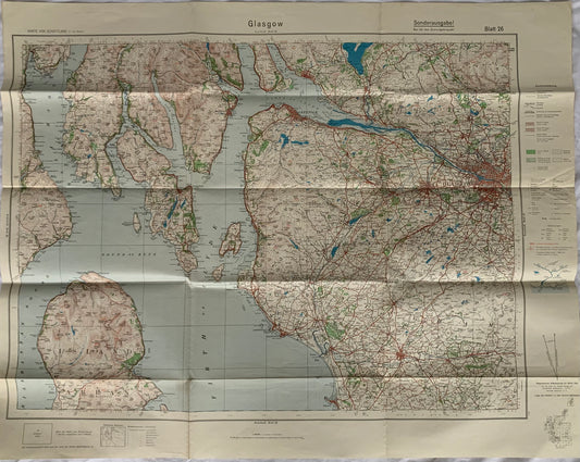 Original WW2 German Invasion Map of Glasgow dated 1938.