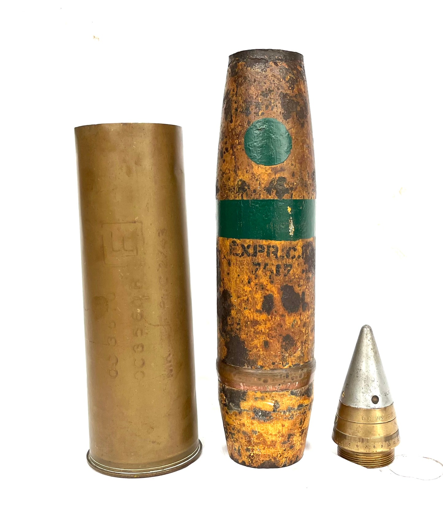 WW2 British 25 pounder round in original paint with shell and superb 199 Fuse - dated 1943 - complete and inert