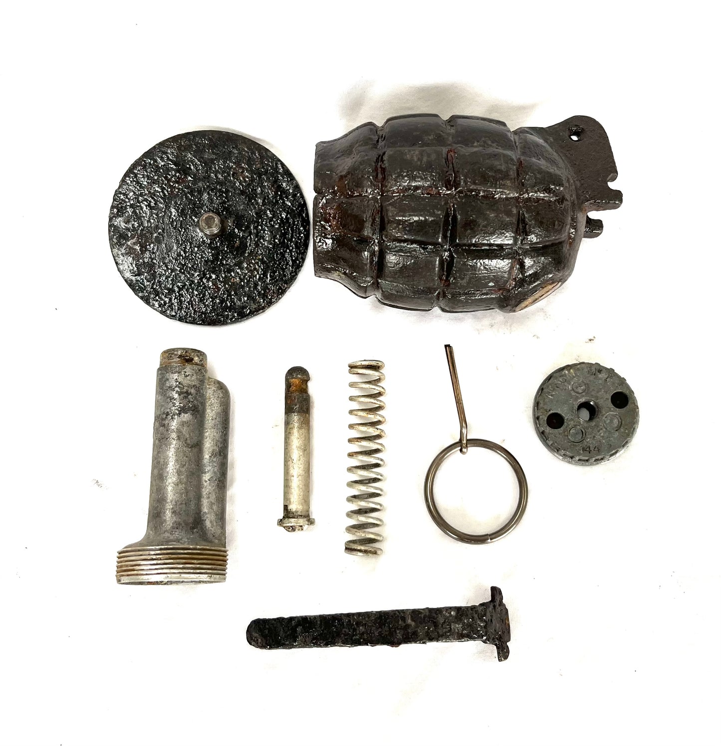 WW2 British Mills 36 Hand Grenade dated 1944 with Gas Plate - inert.