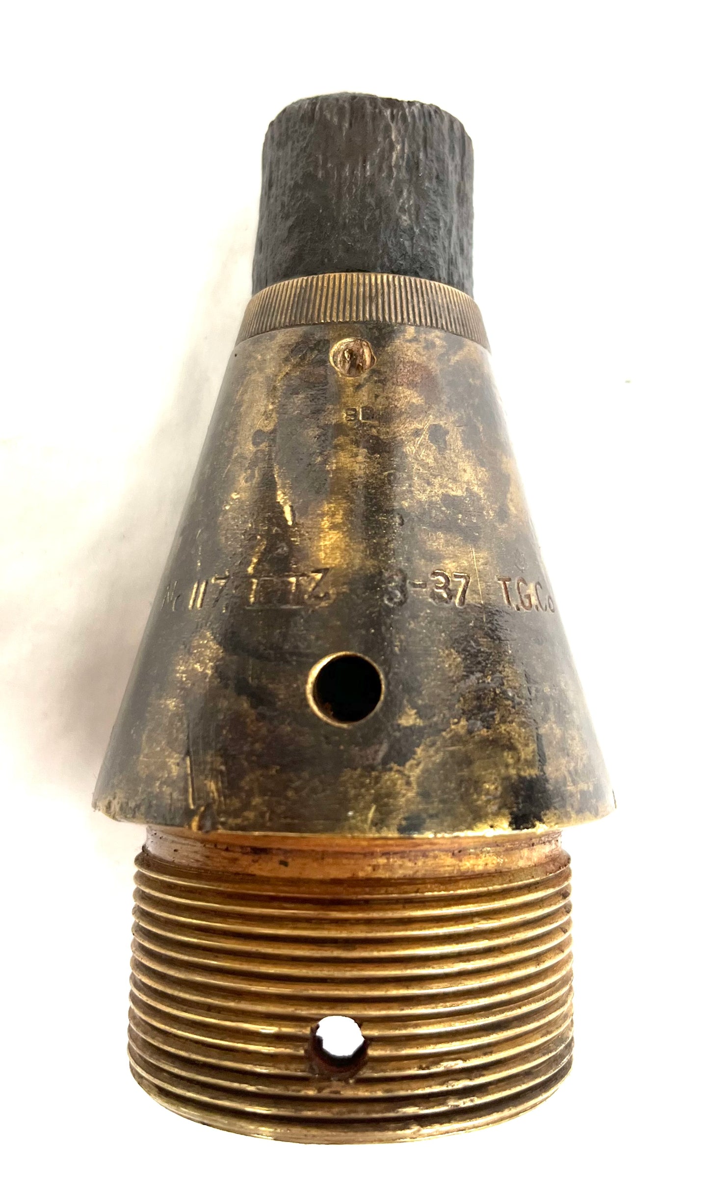 WW2 British 25 Pounder Shell with Fuse and shell case dated 1942 - Inert (1)