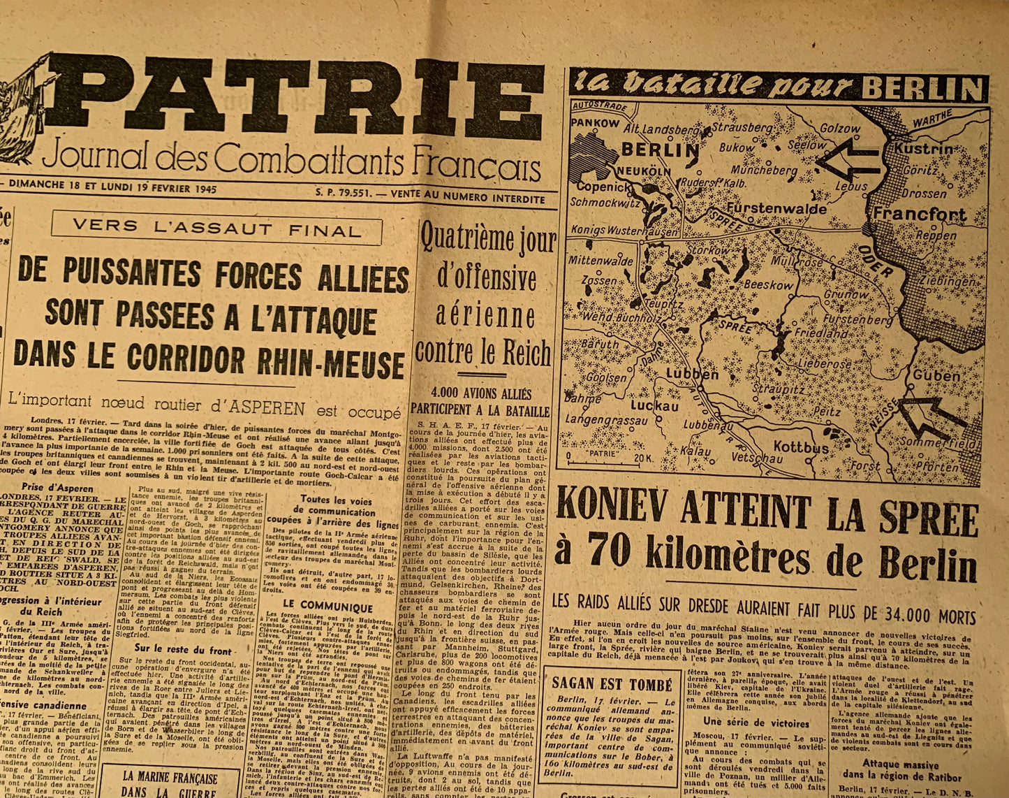 Original WW2 French Resistance FFI Combatants Newspaper ‘Patrie’ dated early 1945