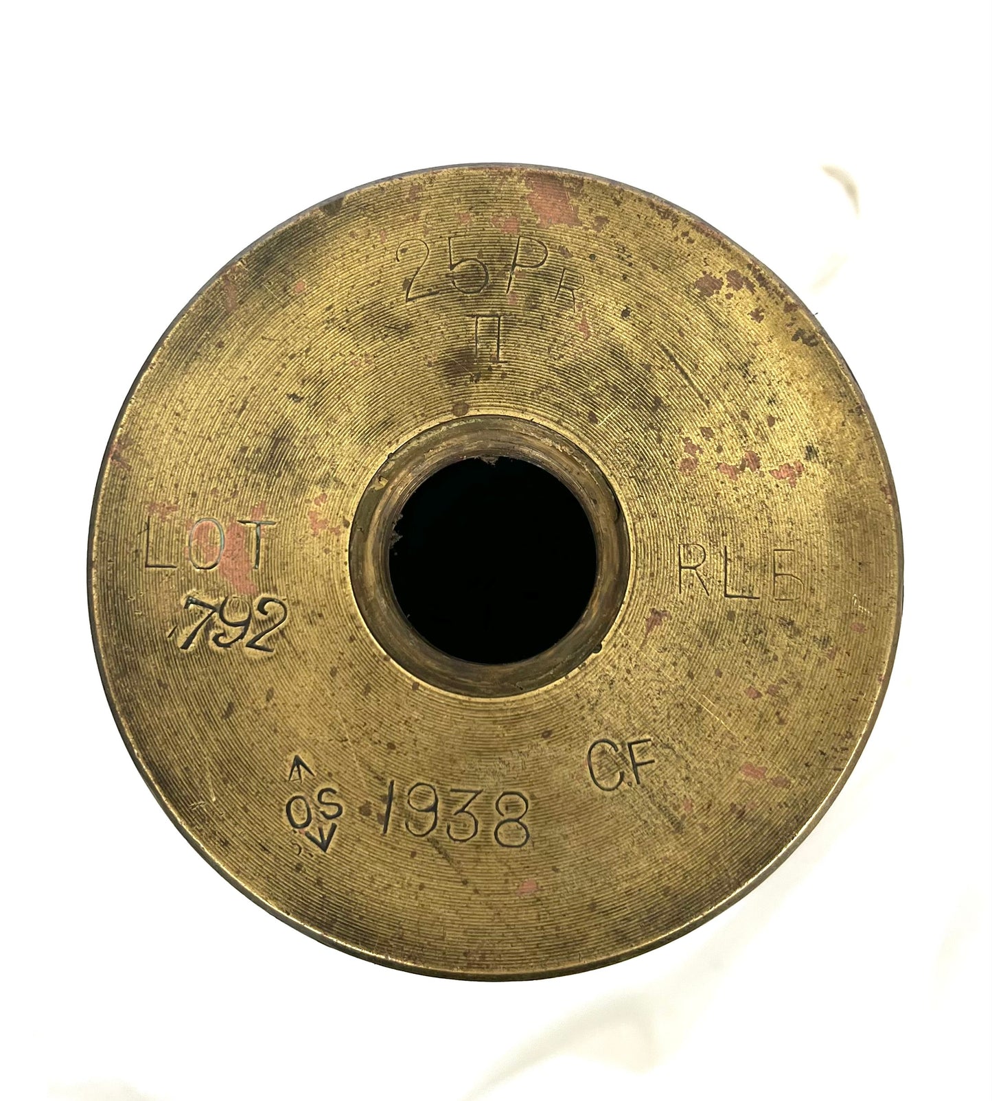 WW2 British 25 Pounder Shell with Transit plug and shell case dated 1938 - found at Dunkirk - with dig pictures. Inert