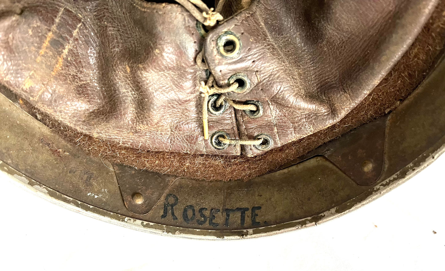 Rare WW2 Belgian Paratrooper Helmet named to ‘Rosette’ with Liner and Chinstrap.