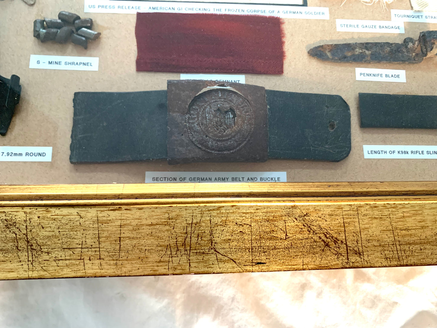 Battle of the Bulge Original Framed Items found in the Ardennes.