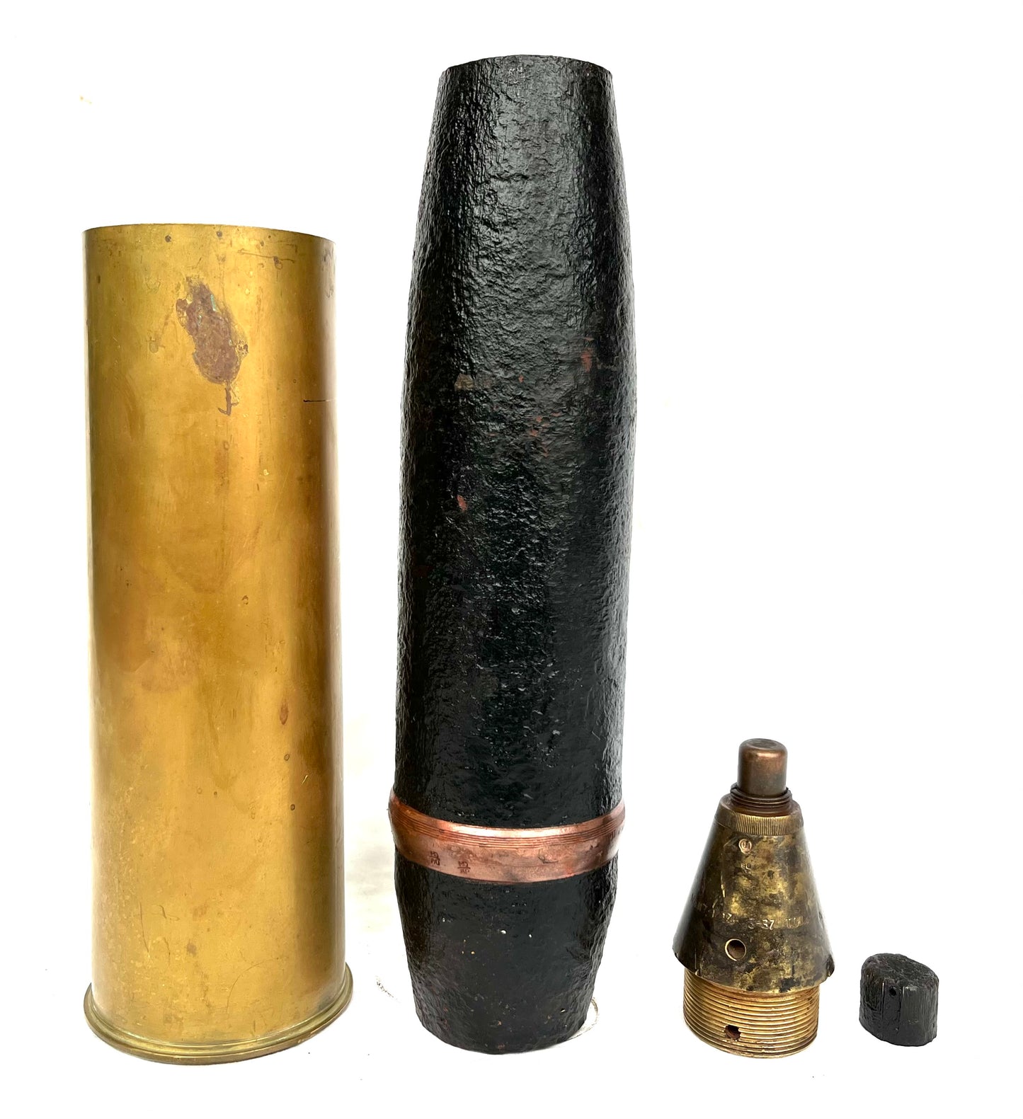 WW2 British 25 Pounder Shell with Fuse and shell case dated 1942 - Inert (1)