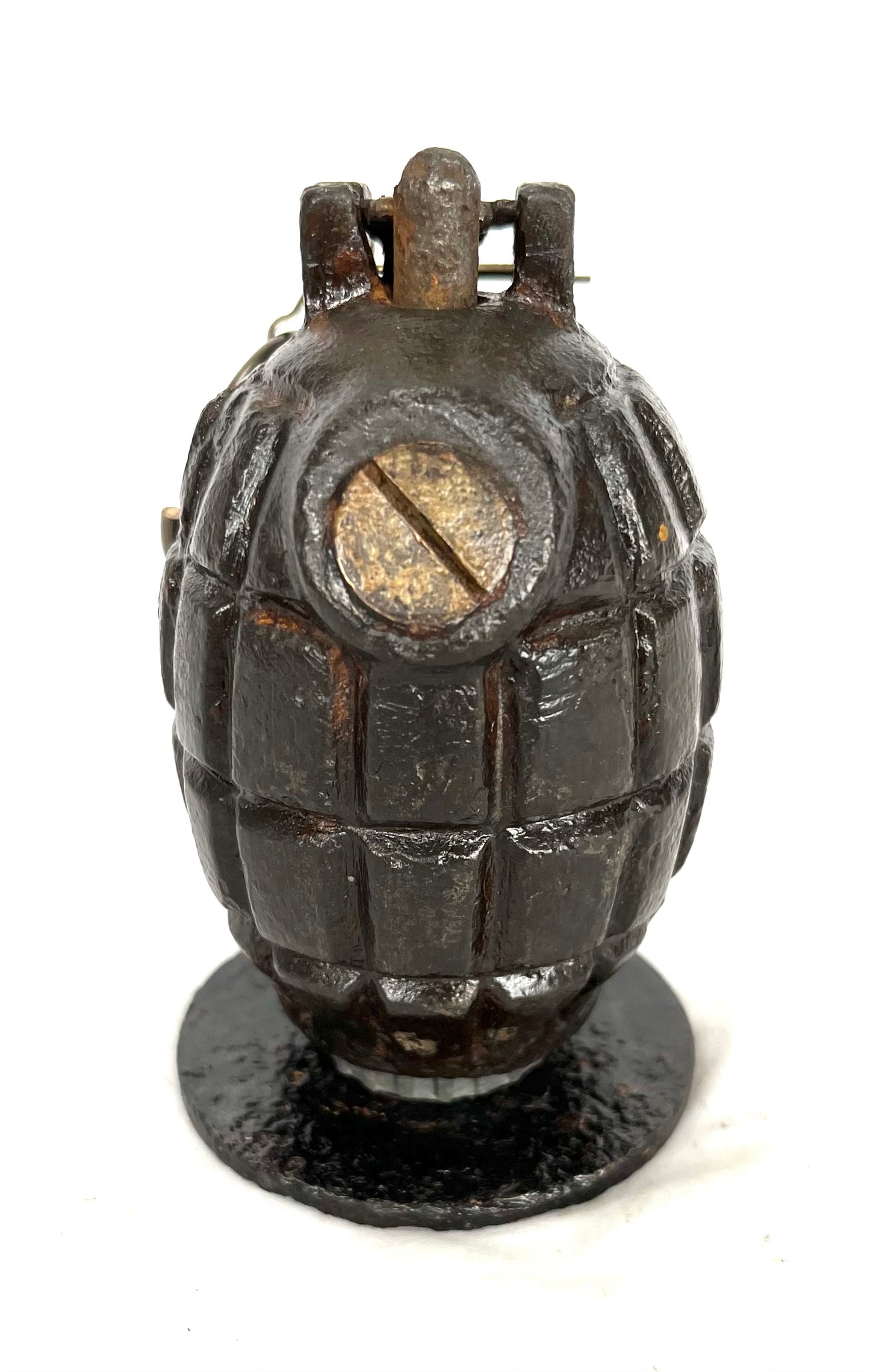 WW2 British Mills 36 Hand Grenade dated 1944 with Gas Plate - inert.