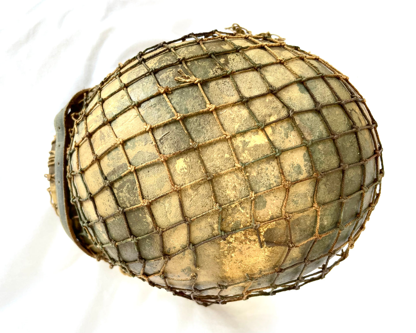 WW2 German M42 Camo Helmet with liner, chinstrap and net.