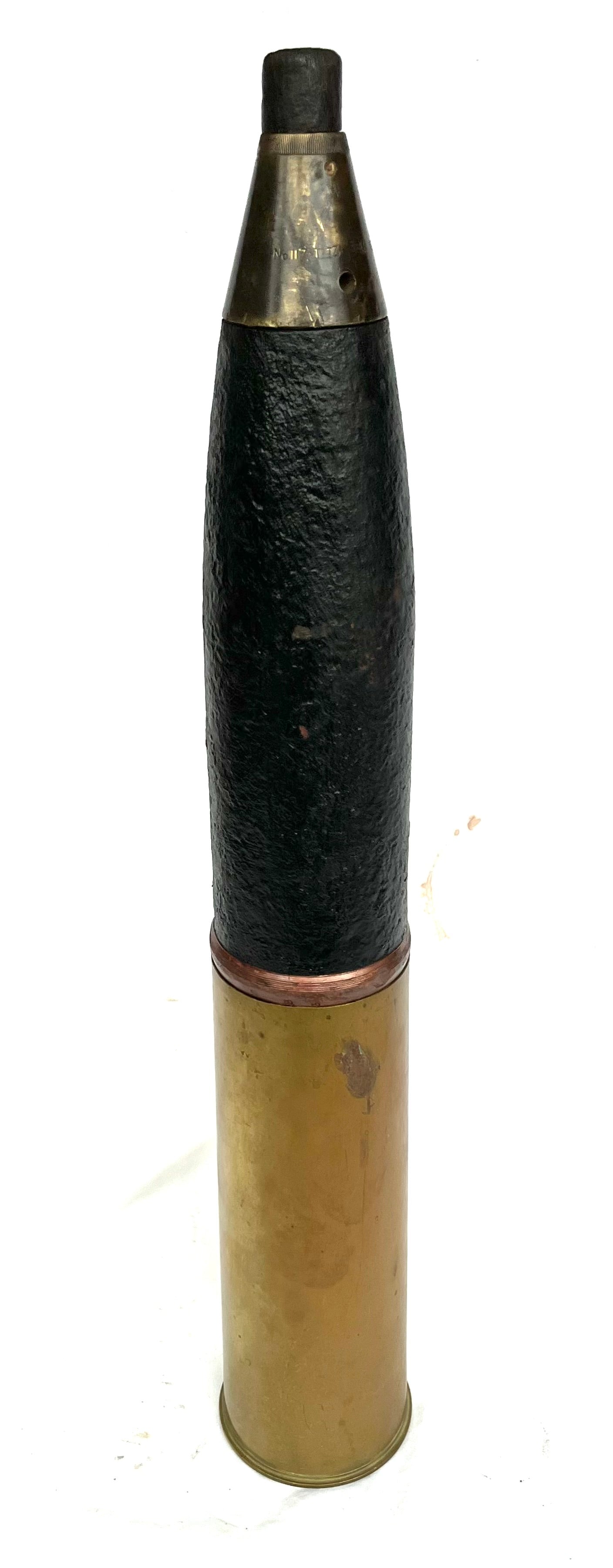 WW2 British 25 Pounder Shell with Fuse and shell case dated 1942 - Inert (1)