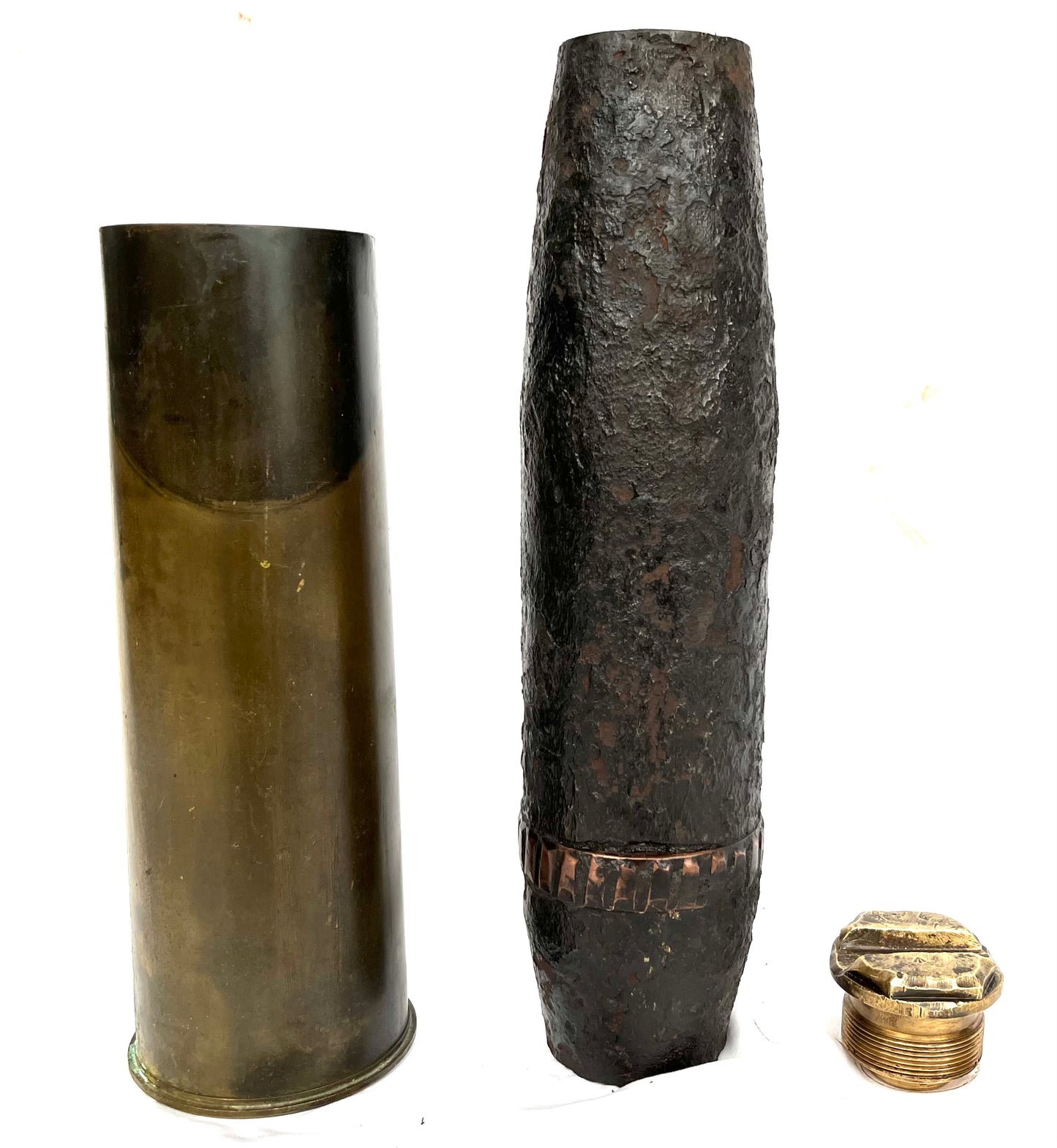 WW2 British 25 Pounder Shell with Transit plug and shell case dated 1938 - found at Dunkirk - with dig pictures. Inert