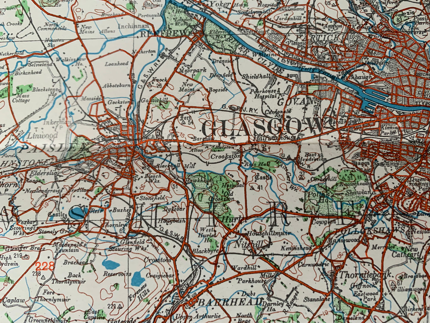 Original WW2 German Invasion Map of Glasgow dated 1938.