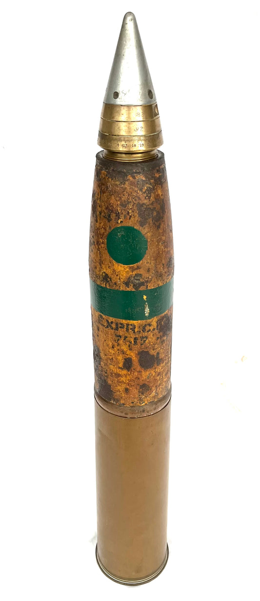 WW2 British 25 pounder round in original paint with shell and superb 199 Fuse - dated 1943 - complete and inert