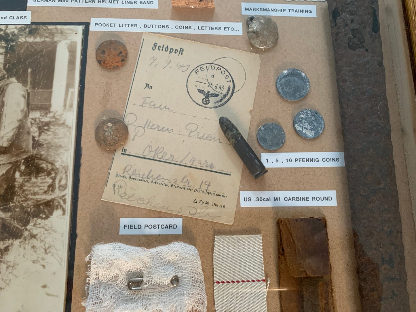 Battle of the Bulge Original Framed Items found in the Ardennes.