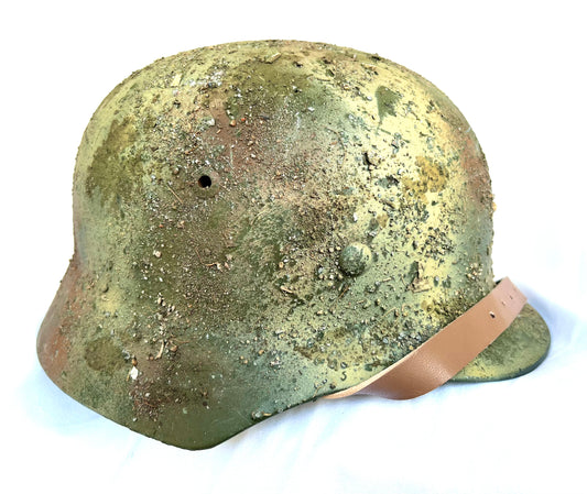 WW2 German M42 Camo Helmet with liner and chinstrap