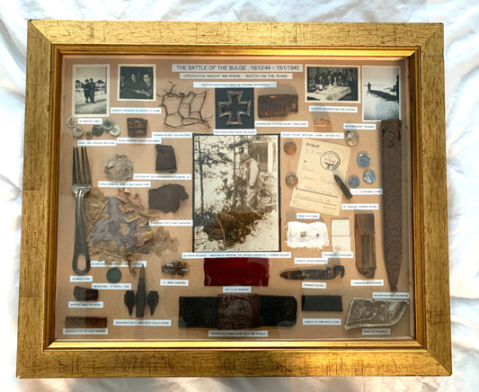 Battle of the Bulge Original Framed Items found in the Ardennes.