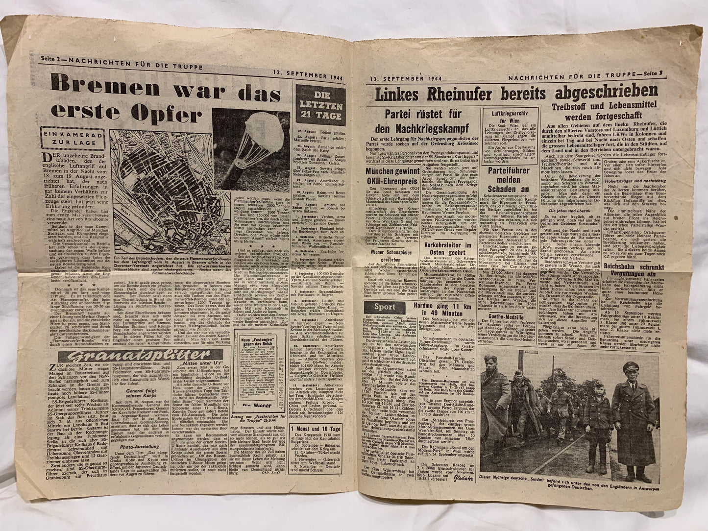 WW2 British propaganda Newspaper dropped on German forces by the RAF 1944