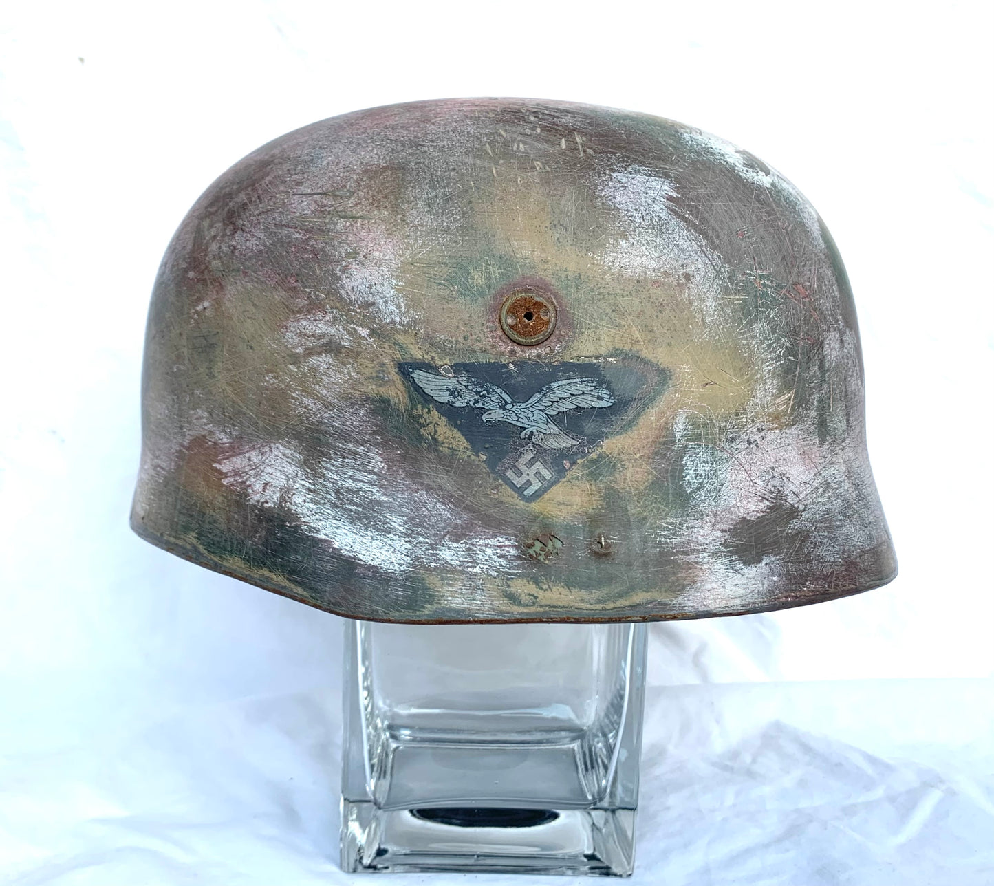 WW2 German Winter Camouflage Fallschirmjäger M38 Helmet with liner and Chinstrap