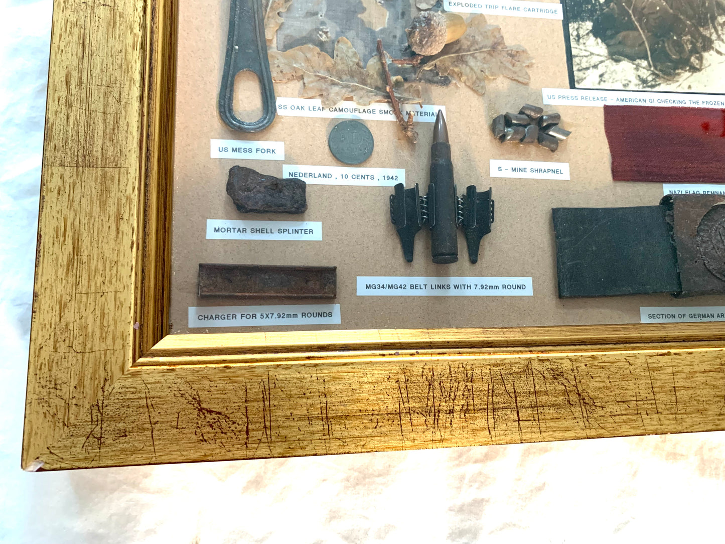Battle of the Bulge Original Framed Items found in the Ardennes.