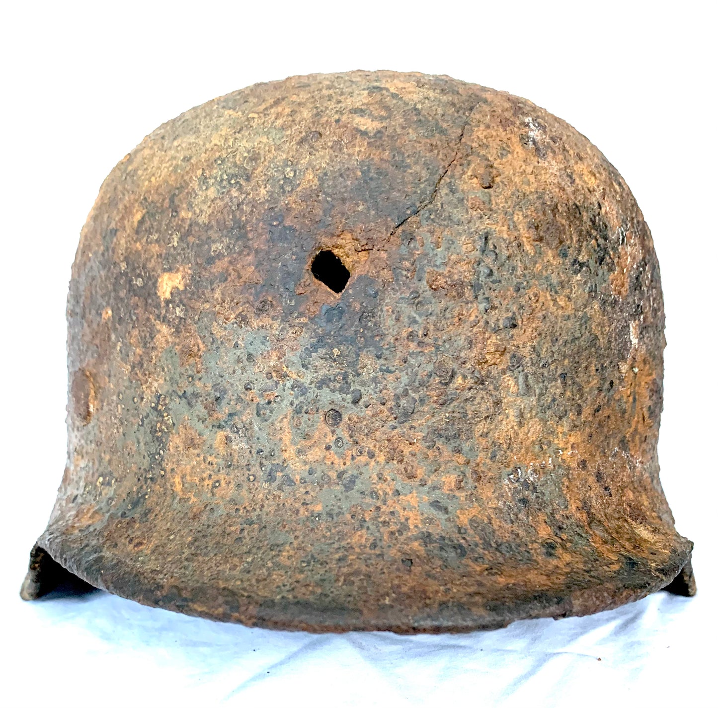 WW2 German M40 Battle Damaged Helmet recovered from the Eastern Front.
