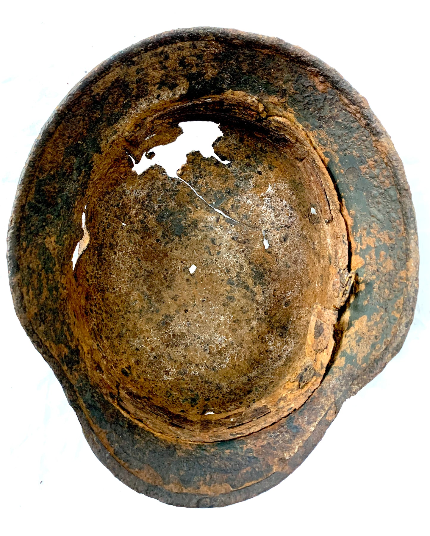 WW2 German M40 Battle Damaged Helmet recovered from the Eastern Front.