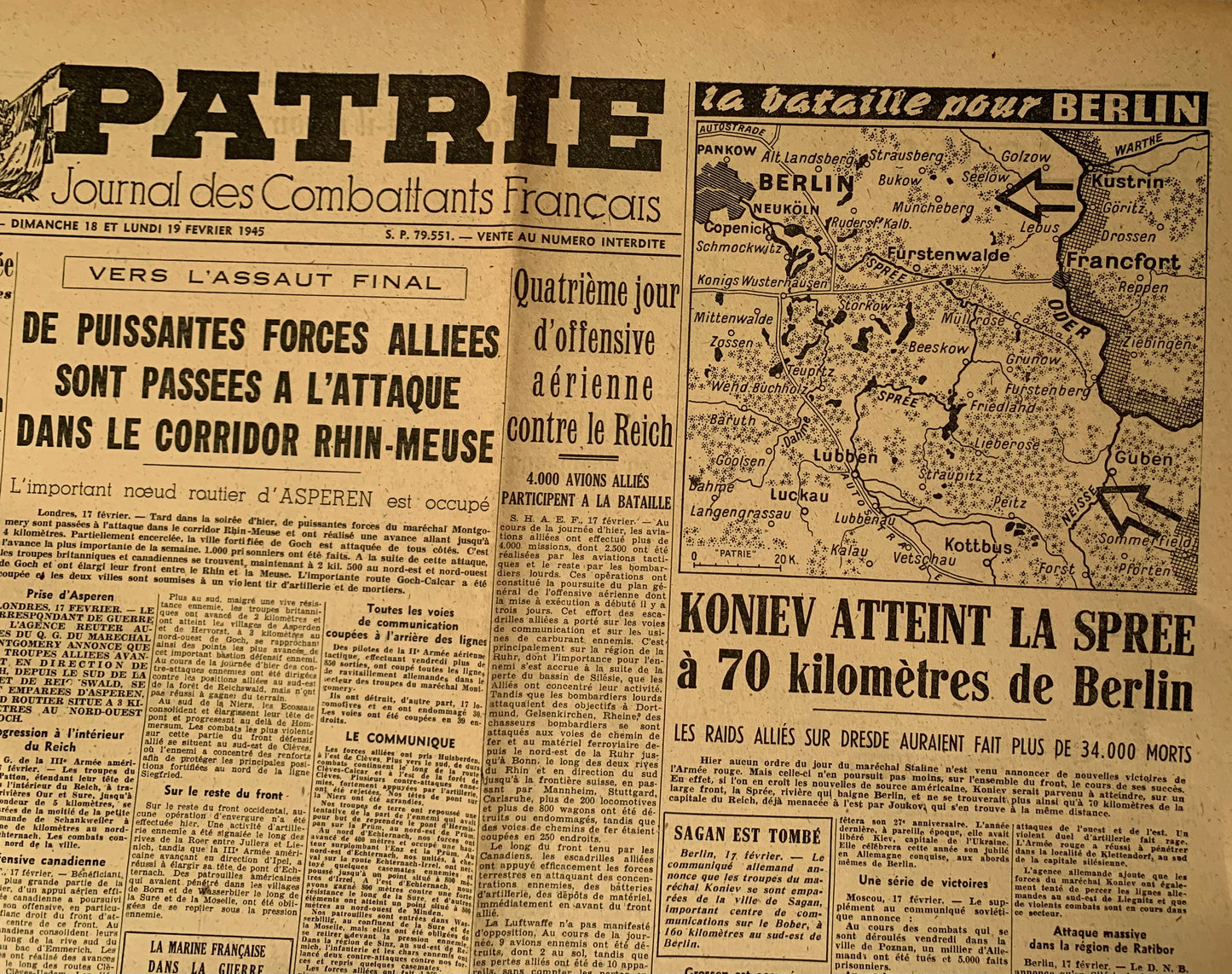 Original WW2 French Resistance FFI Combatants Newspapers      ‘Patrie’ dated early 1945