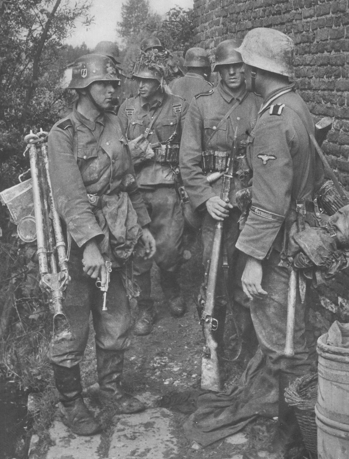 WW2 German M42 Waffen SS Battle Damaged Helmet from the 19 Waffen-Grenadier-Division der SS (lett. Nr. 2) found at Latgalia.