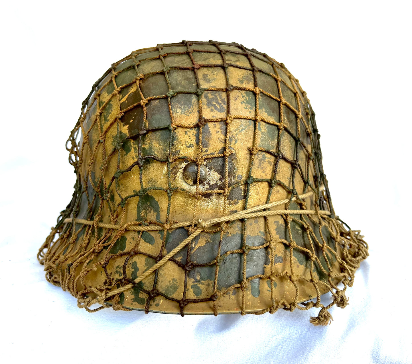 WW2 German M42 Camo Helmet with liner, chinstrap and net.