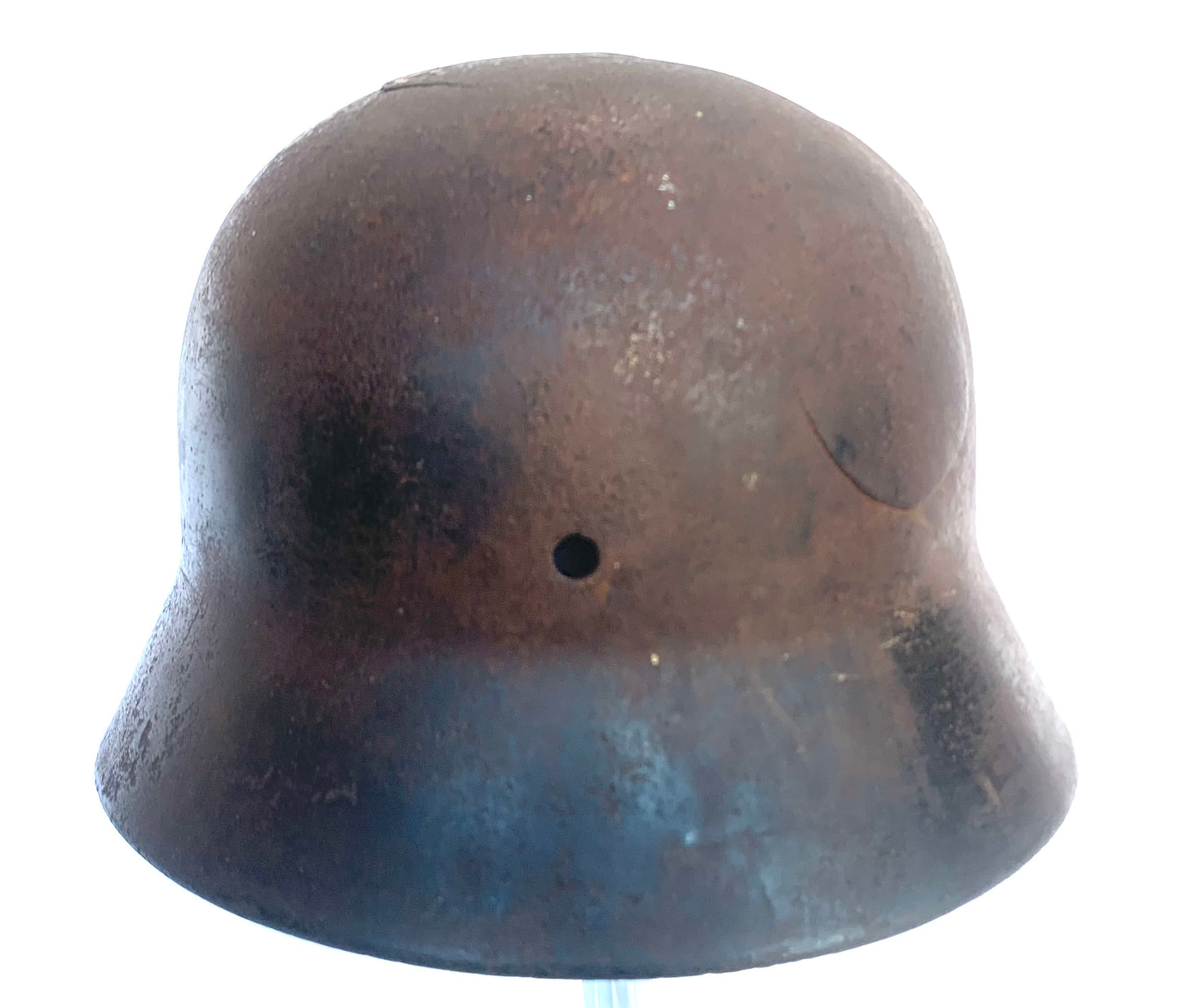 WW2 German Single Decal M40 Battle Damaged Helmet recovered from the Eastern Front (1)