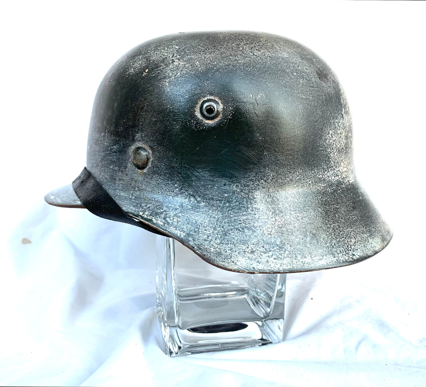 WW2 German SS M40 Helmet in Winter Camo with Liner and Chinstrap