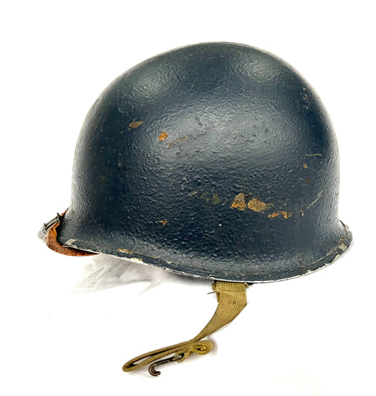 WW2 American Navy M1 Fixed Bale Helmet as used by Landing Craft Crews in Normandy and the Pacific theatre of war.