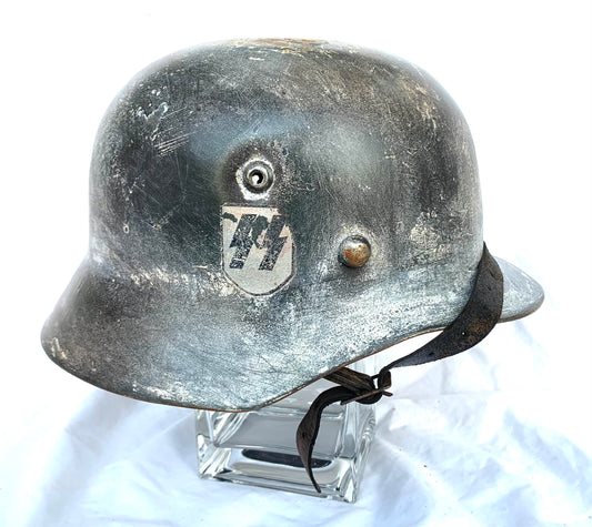 WW2 German SS M40 Helmet in Winter Camo with Liner and Chinstrap