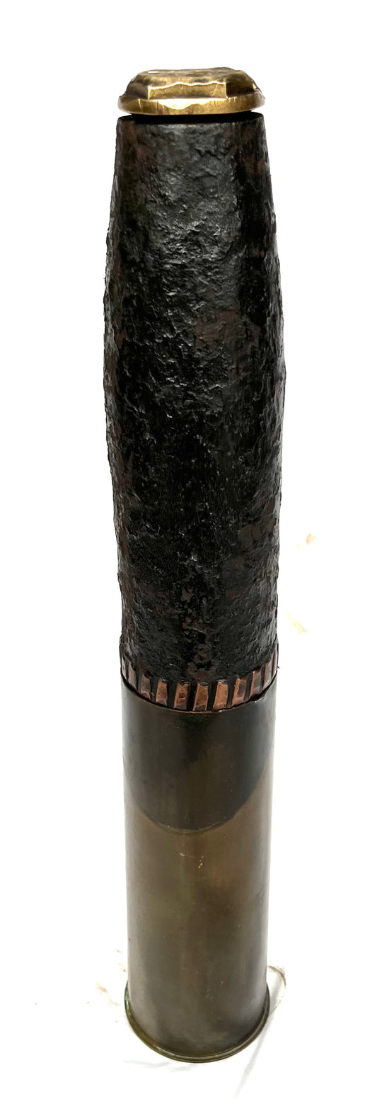 WW2 British 25 Pounder Shell with Transit plug and shell case dated 1938 - found at Dunkirk - with dig pictures. Inert
