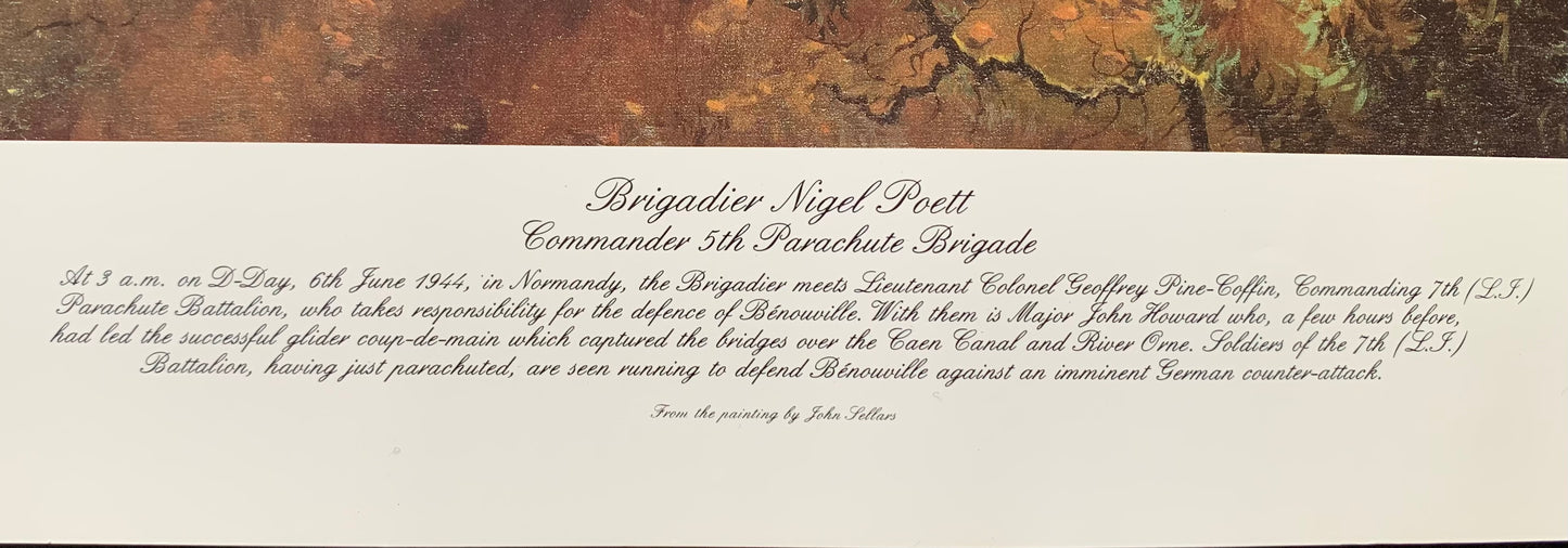 Major John Howard signed D-Day print, Pegasus Bridge. With letter of provenance.