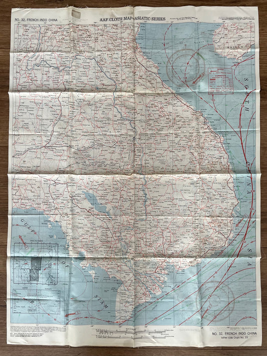 WW2 US Airforce and OSS Silk Escape Map of Central China and French Indo China dated 1943.