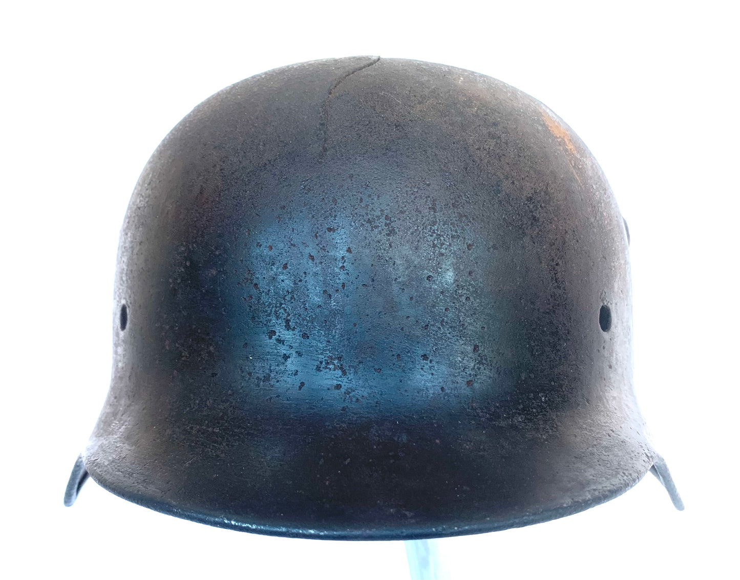 WW2 German Single Decal M40 Battle Damaged Helmet recovered from the Eastern Front (1)