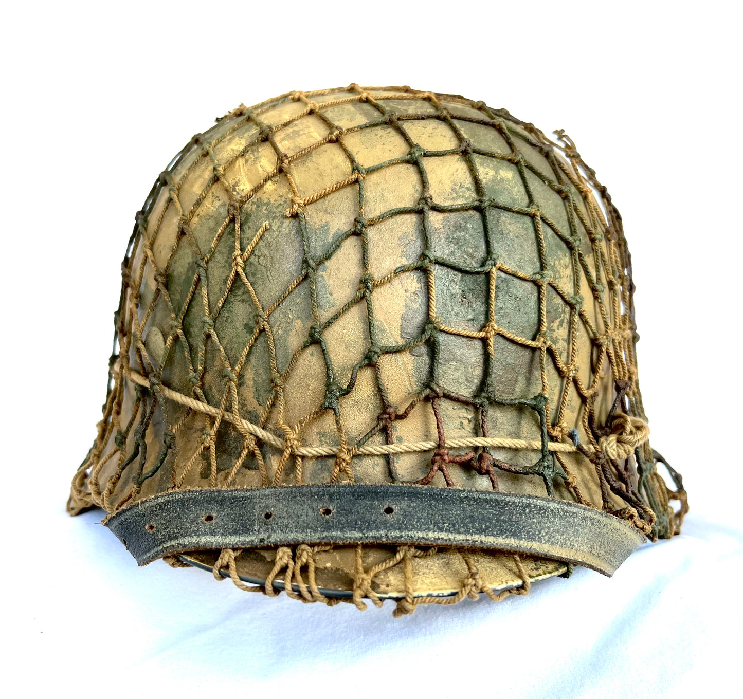 WW2 German M42 Camo Helmet with liner, chinstrap and net.