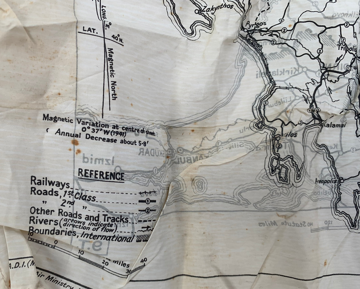 WW2 SOE and RAF Silk Escape Map of Greece, Bulgaria and Romania complete with Compass and Players Cigarette Tin.