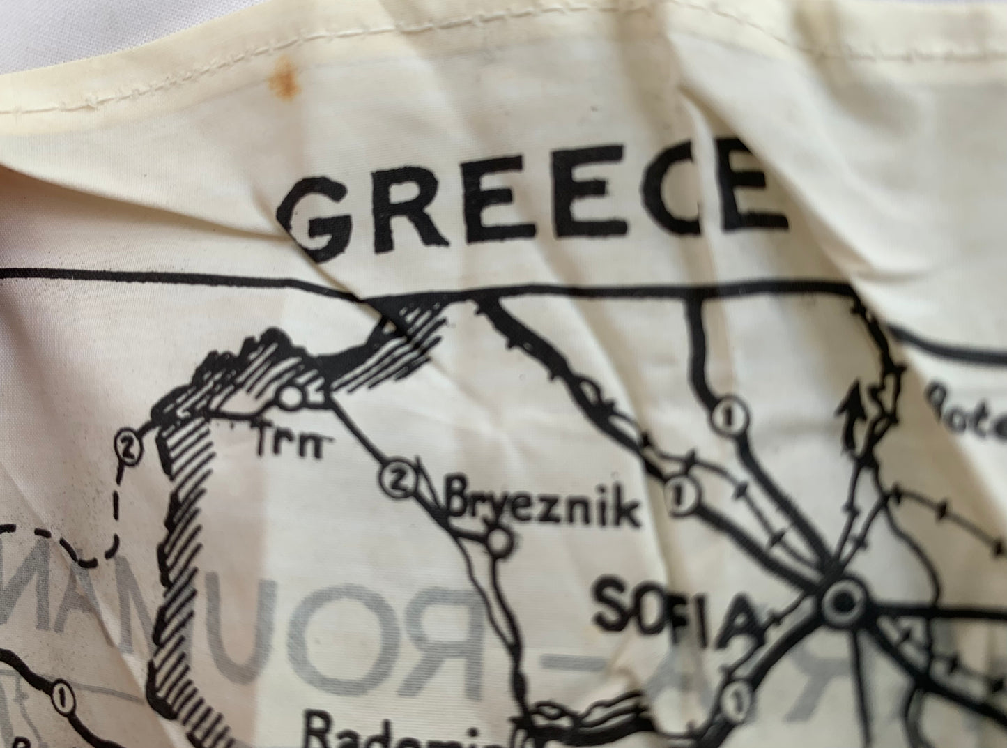 WW2 SOE and RAF Silk Escape Map of Greece, Bulgaria and Romania complete with Compass and Players Cigarette Tin.