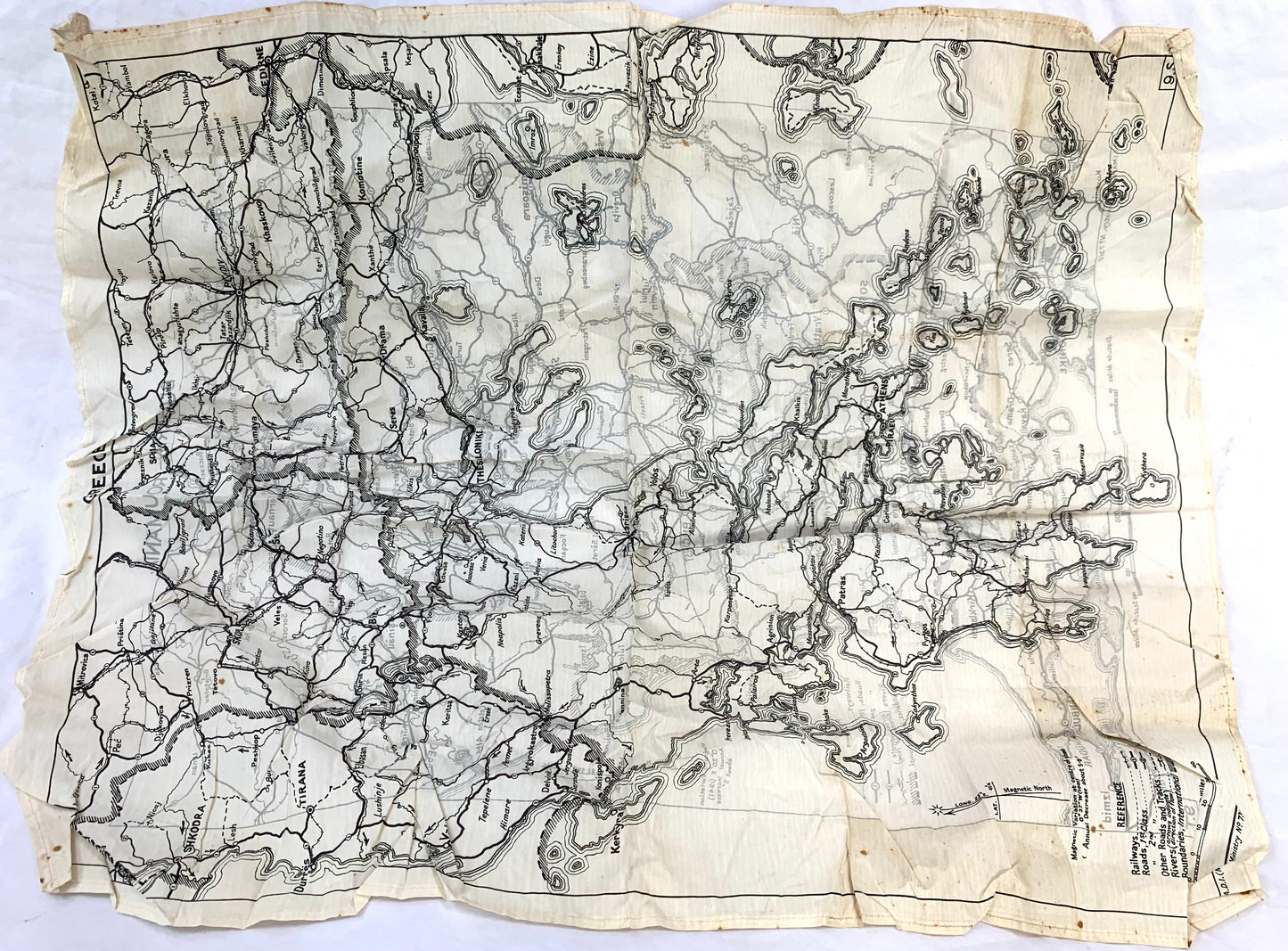 WW2 SOE and RAF Silk Escape Map of Greece, Bulgaria and Romania complete with Compass and Players Cigarette Tin.