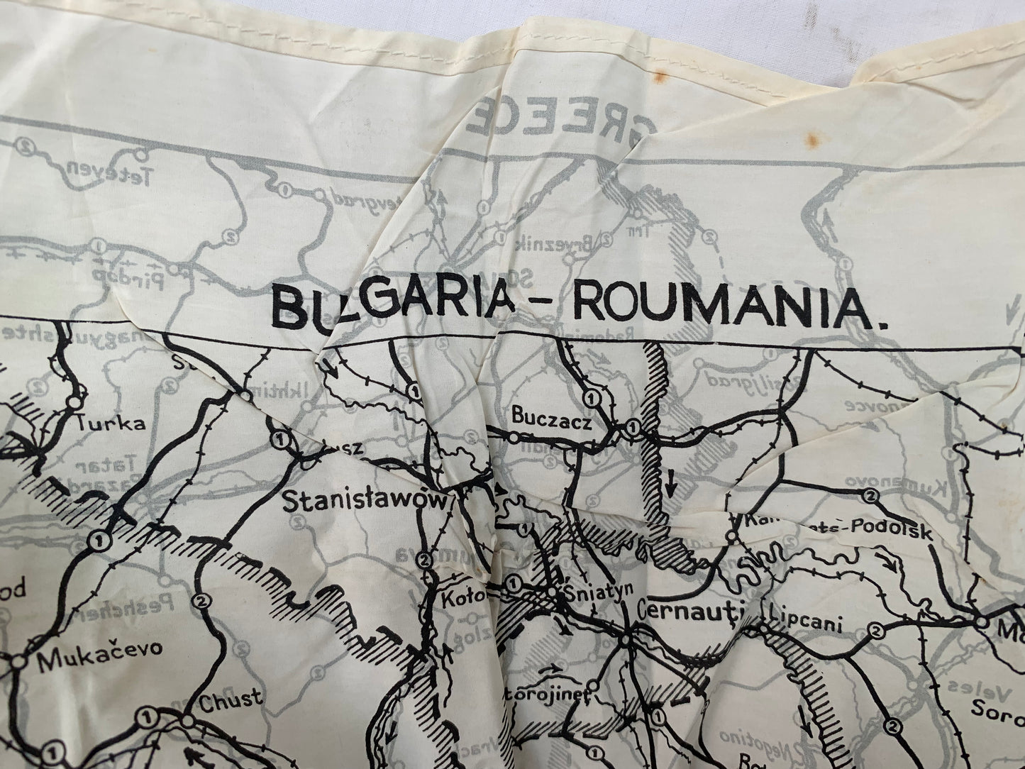 WW2 SOE and RAF Silk Escape Map of Greece, Bulgaria and Romania complete with Compass and Players Cigarette Tin.