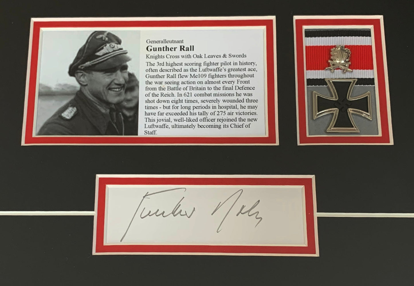 WW2 Luftwaffe Ace Gunther Rall Autographed Original Print Display - Fully Certified