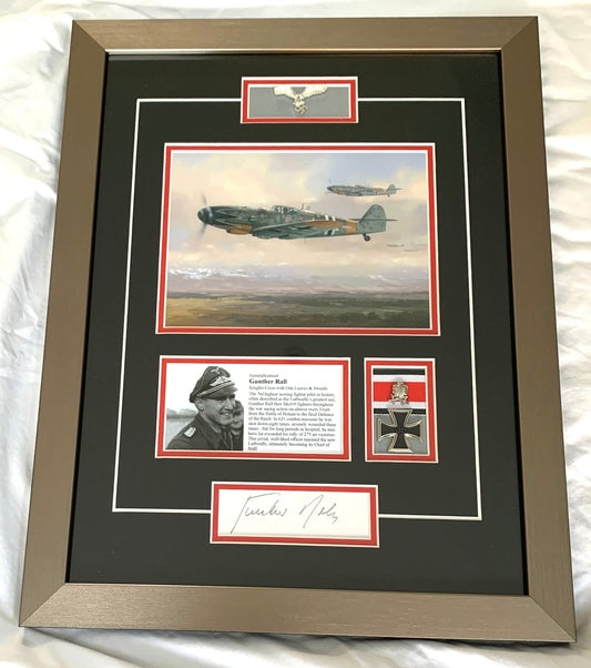 WW2 Luftwaffe Ace Gunther Rall Original Autographed Print Display - Fully Certified
