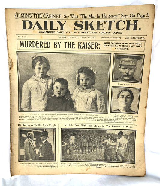 WW1 Daily Sketch Original Newspaper dated August 17th 1916