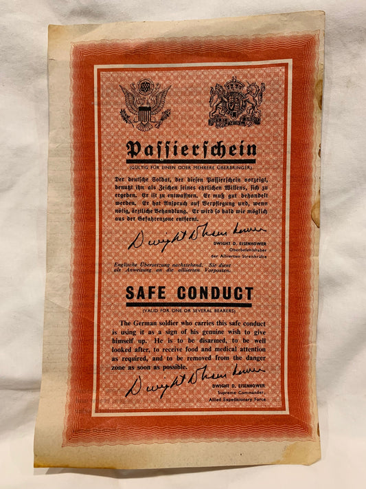 WW2 Safe Conduct Leaflet dropped by the Allies at Normandy 1944