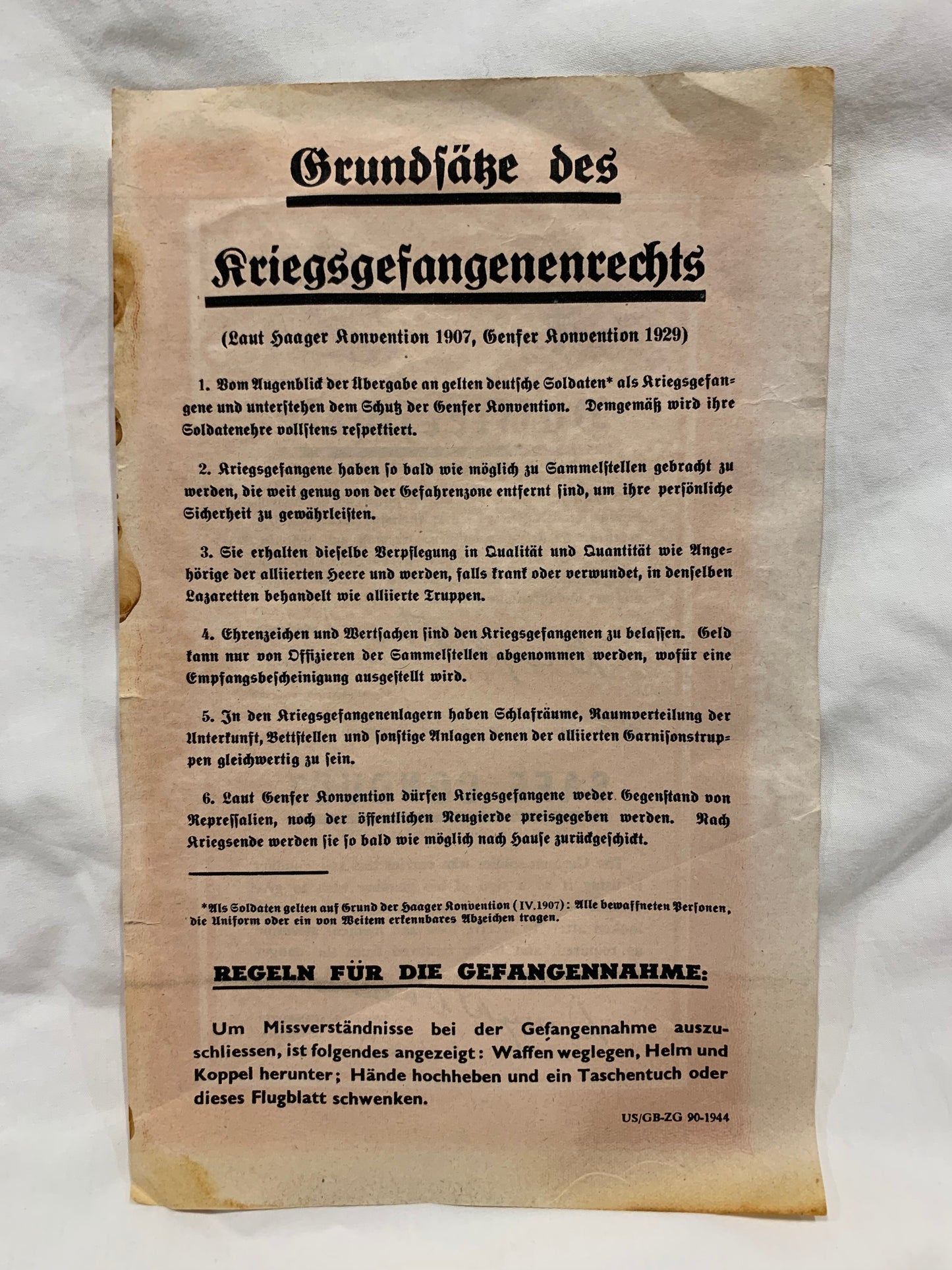 WW2 Safe Conduct Leaflet dropped by the Allies at Normandy 1944