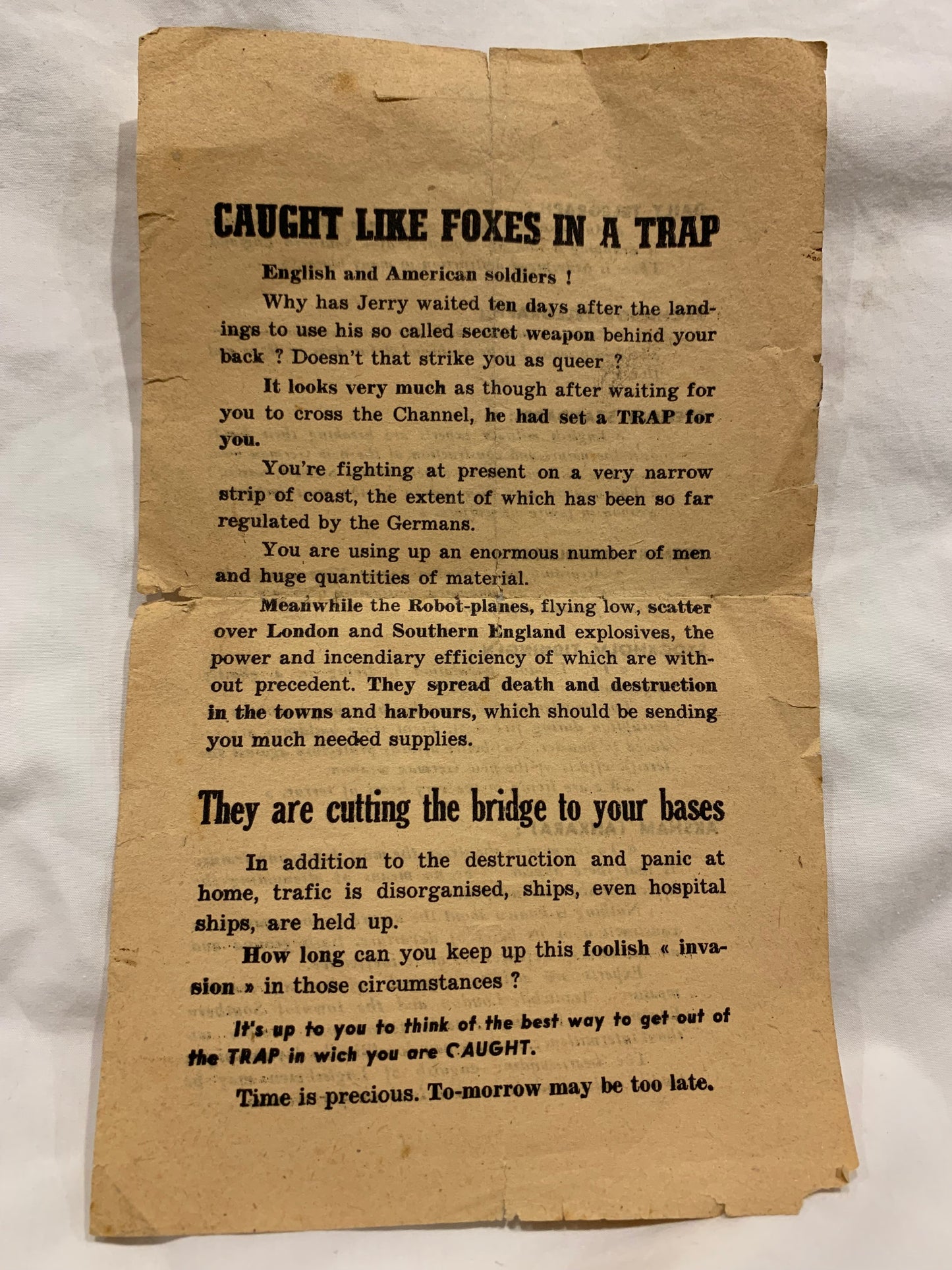 WW2 Propaganda Leaflet dropped by the Germans at Normandy 1944