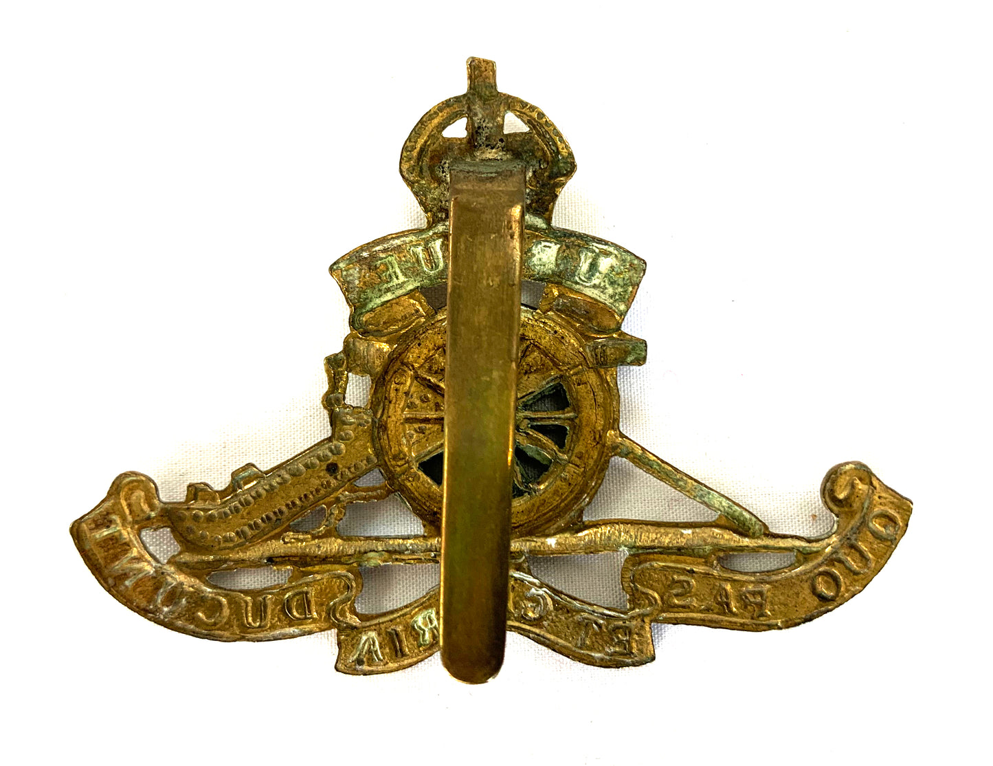Royal Artillery Brass Original Cap Badge with moving wheel.