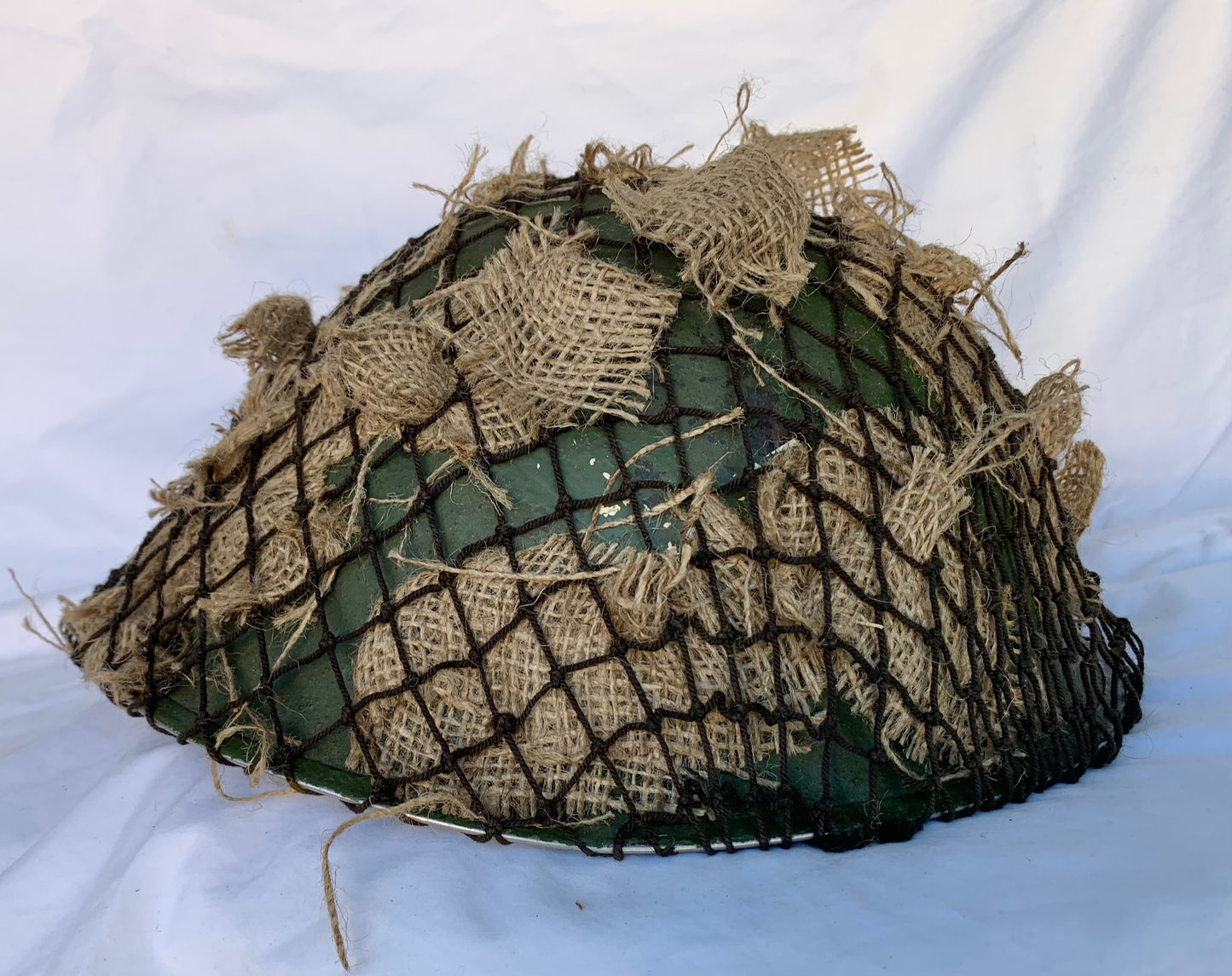 WW2 era British Mk4 Turtle Helmet with Helmet Net, Scrim and Shell Dressing Bandage