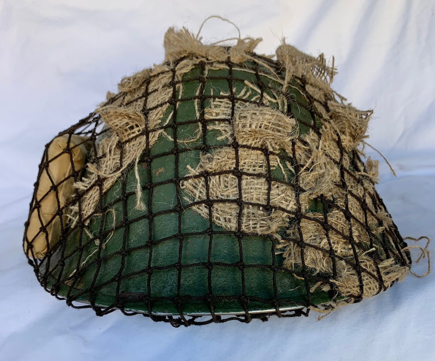 WW2 era British Mk4 Turtle Helmet with Helmet Net, Scrim and Shell Dressing Bandage